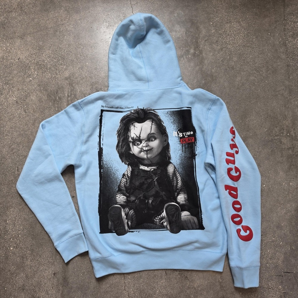 Chucky Hoodie Mens Large Blue Good Guys It's Time To Play Graphic Horror Fleece